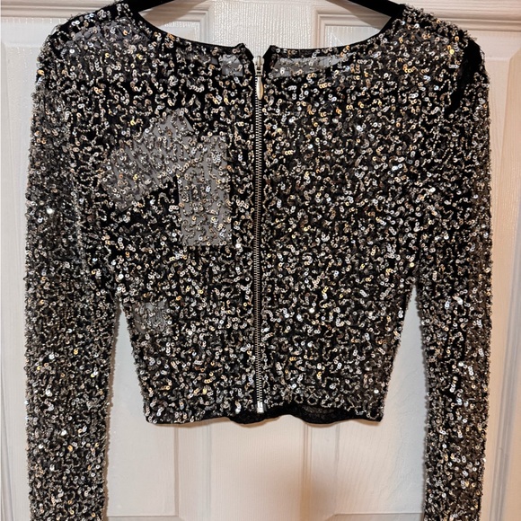 NWT RETROFETE black silver all over sequin crop top long sleeves, size XS - Picture 11 of 12